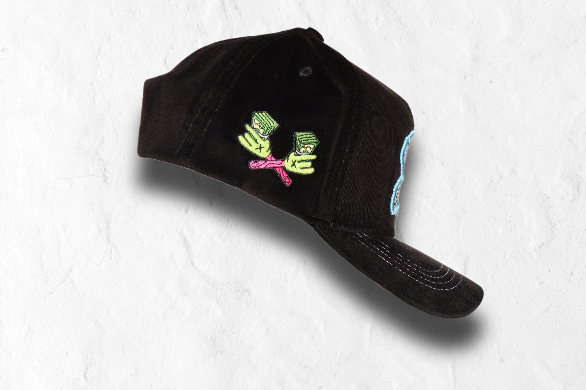Black corduroy snapback hat