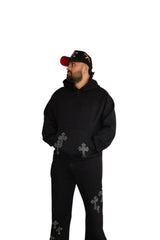 Black embossed jumpsuit.