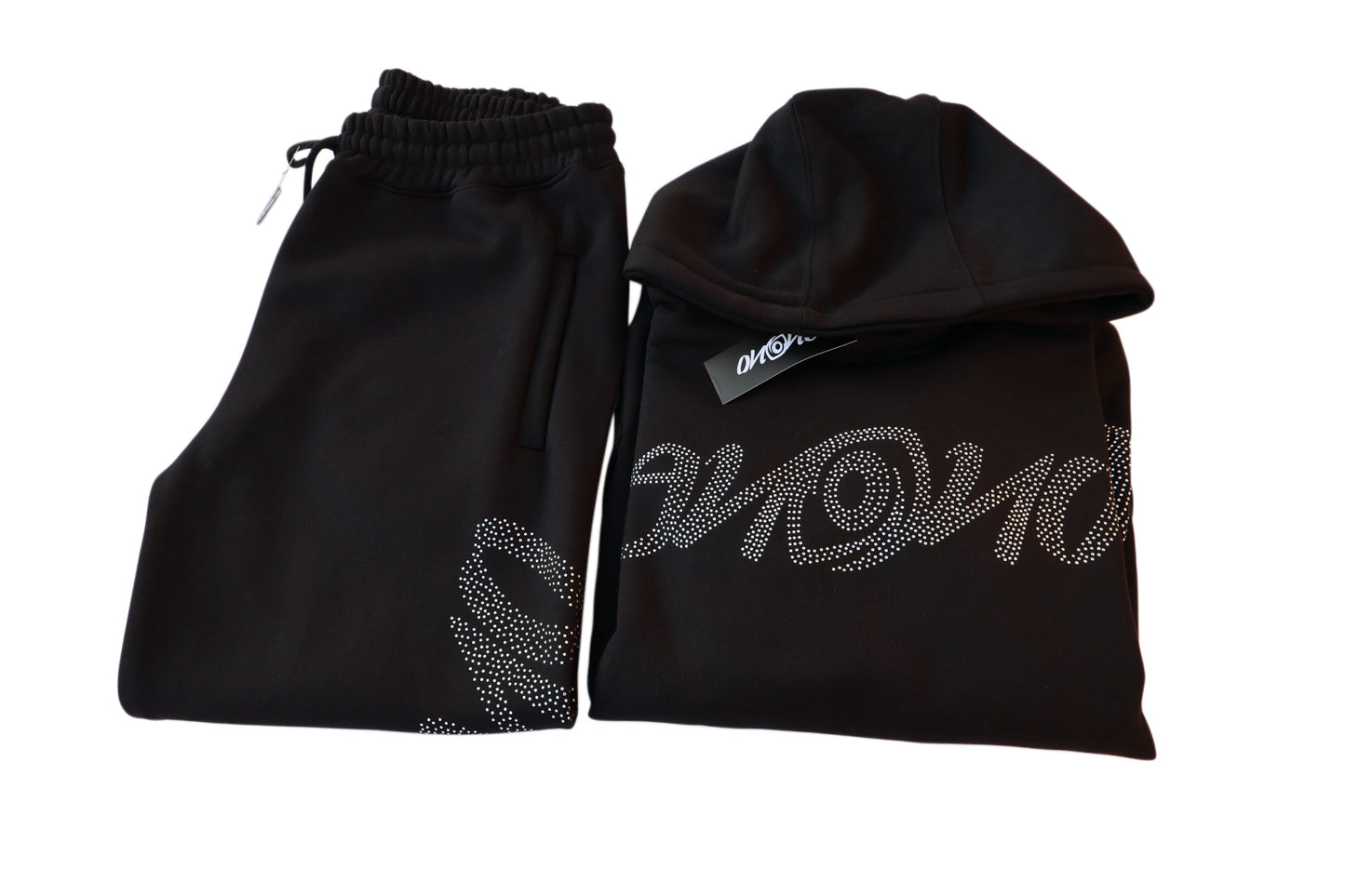 Black Enono rhinestone jumpsuit.