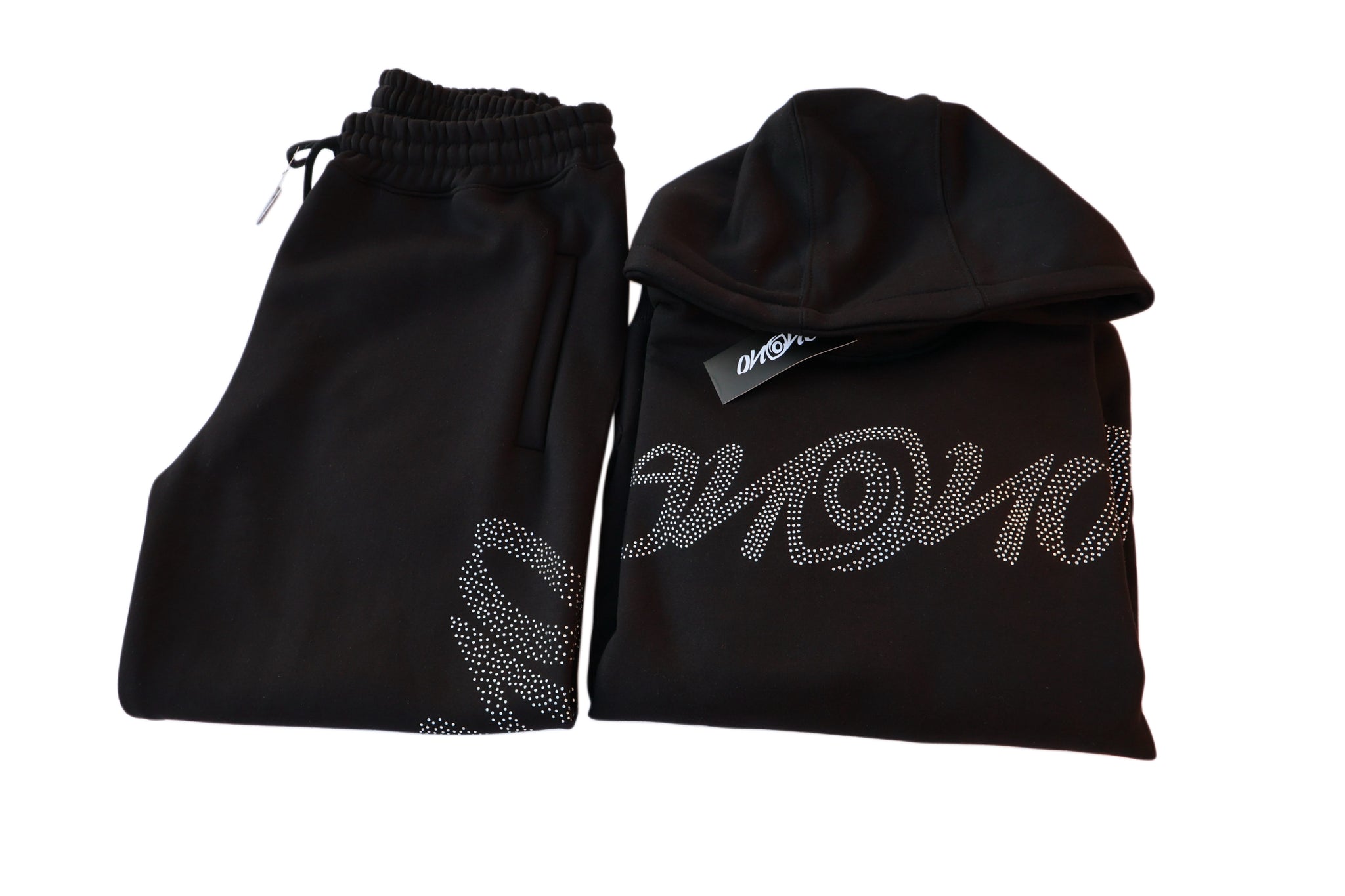 Black Enono rhinestone jumpsuit.