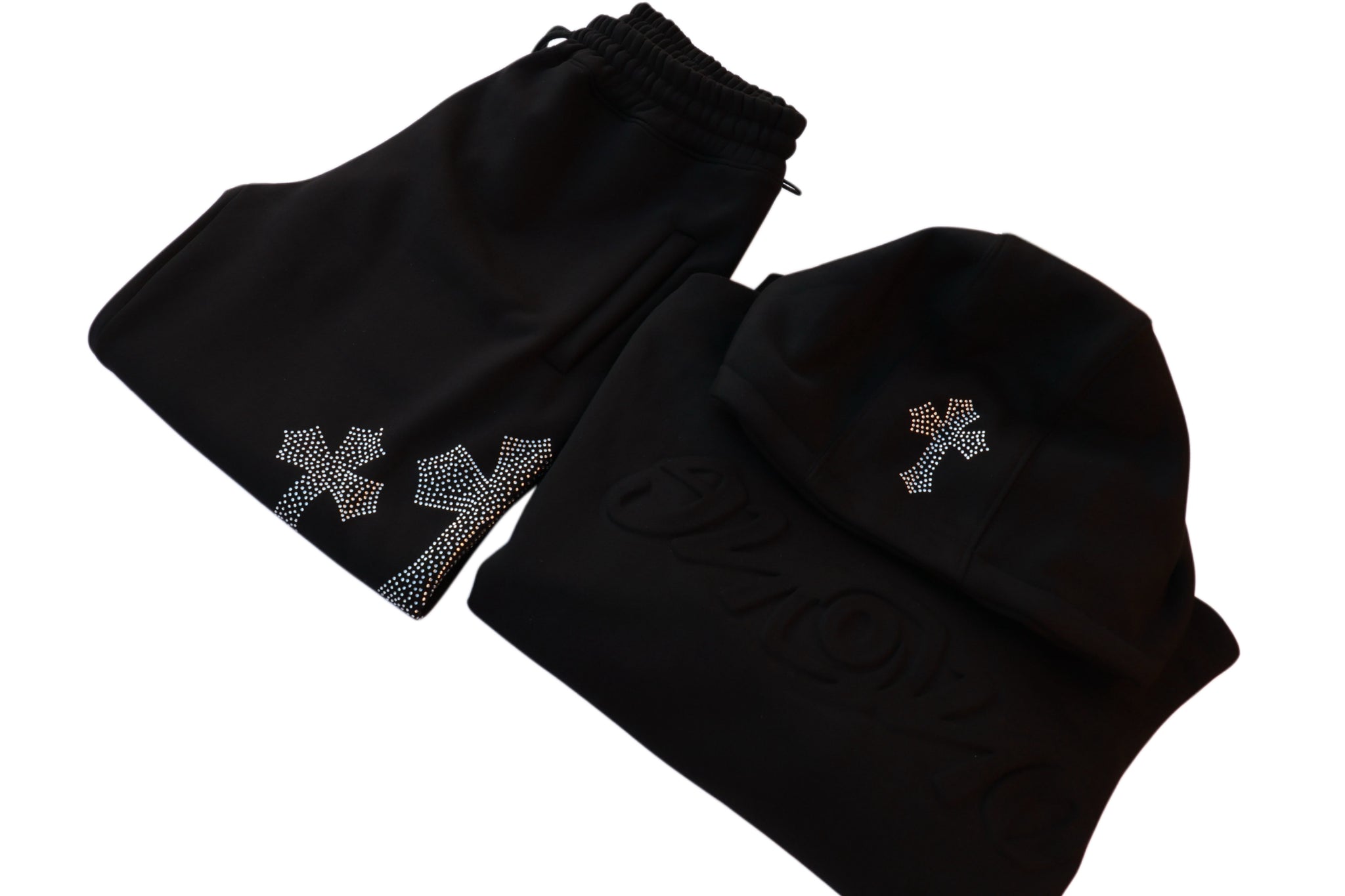 Black embossed jumpsuit.